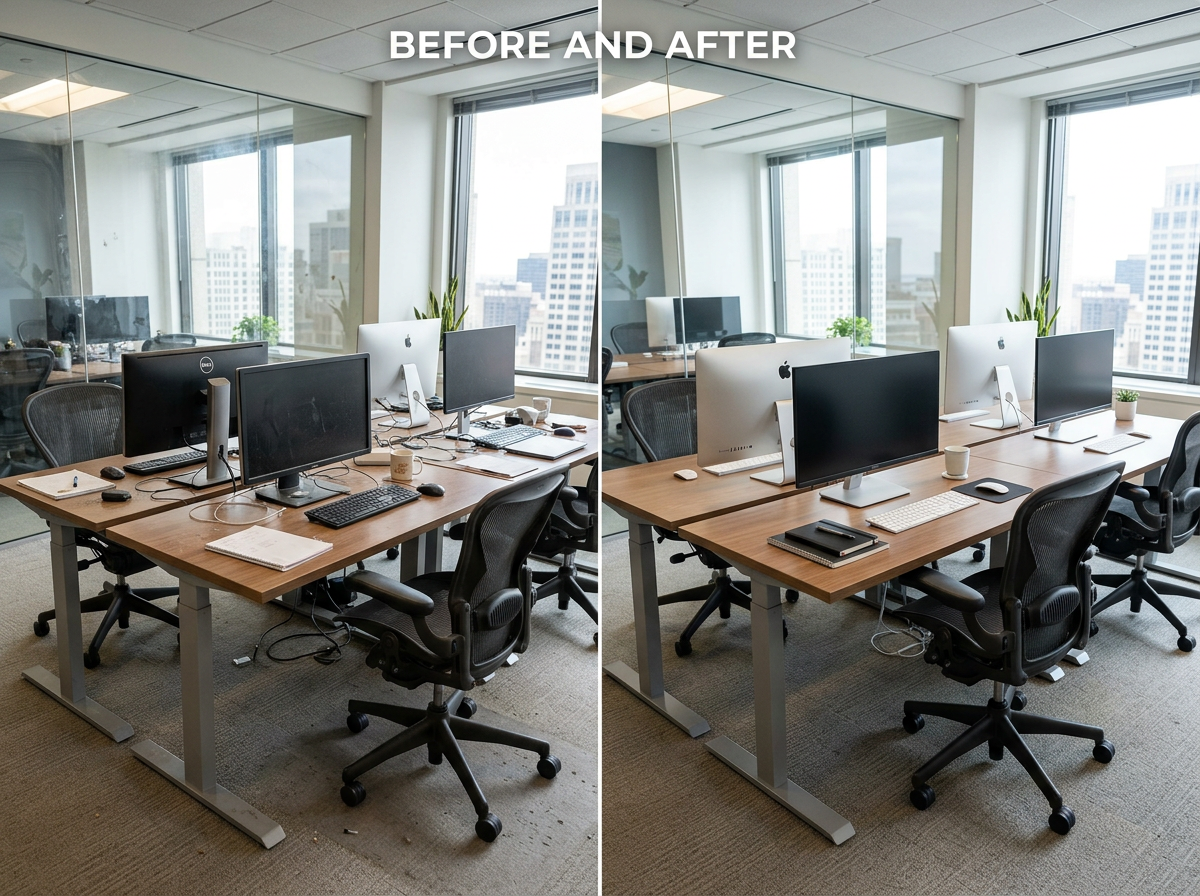 Before and after an office cleaning