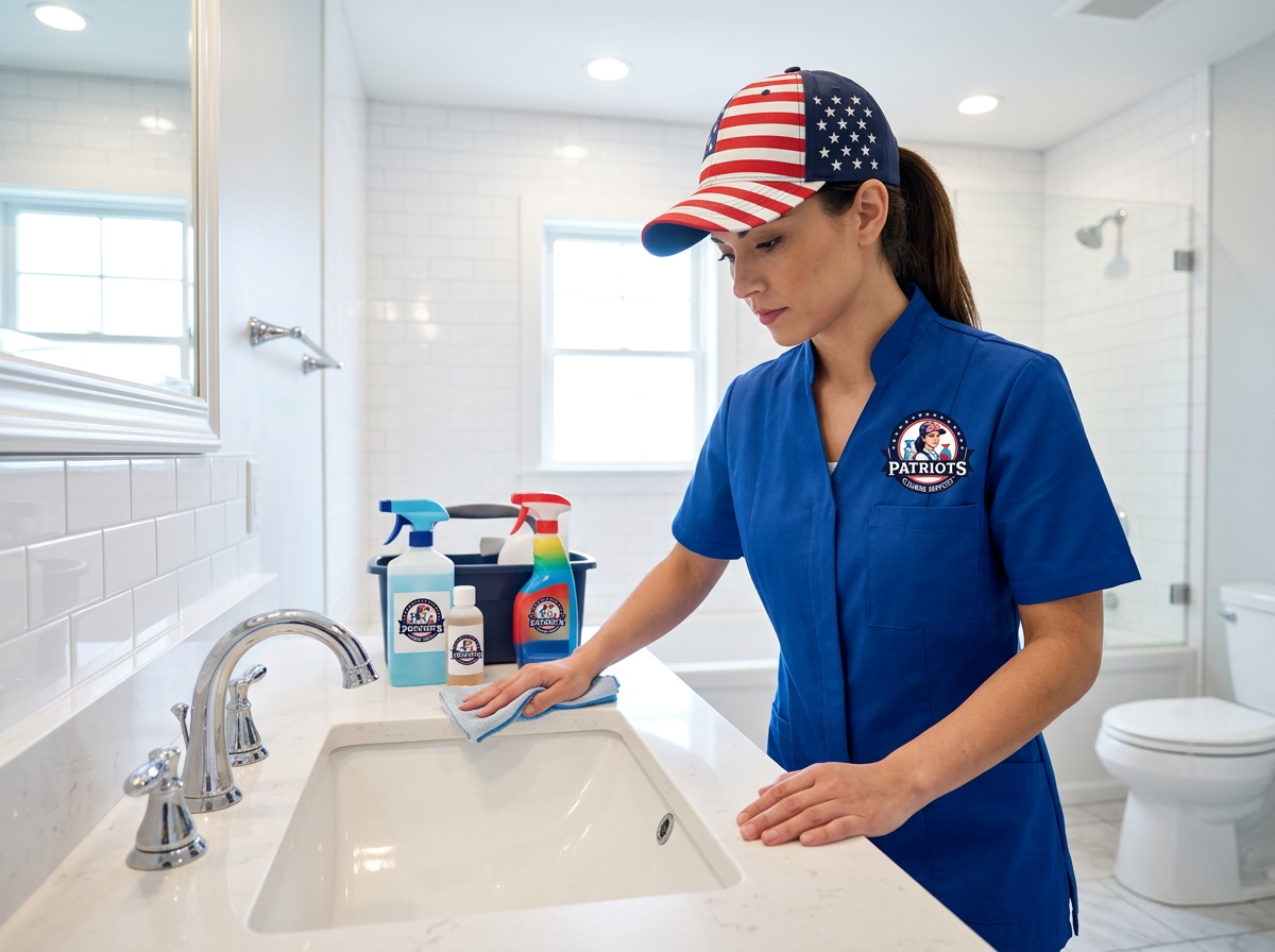 woman cleaning a bathroom sink