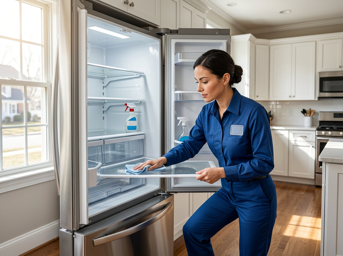 woman cleaning a refrigerator