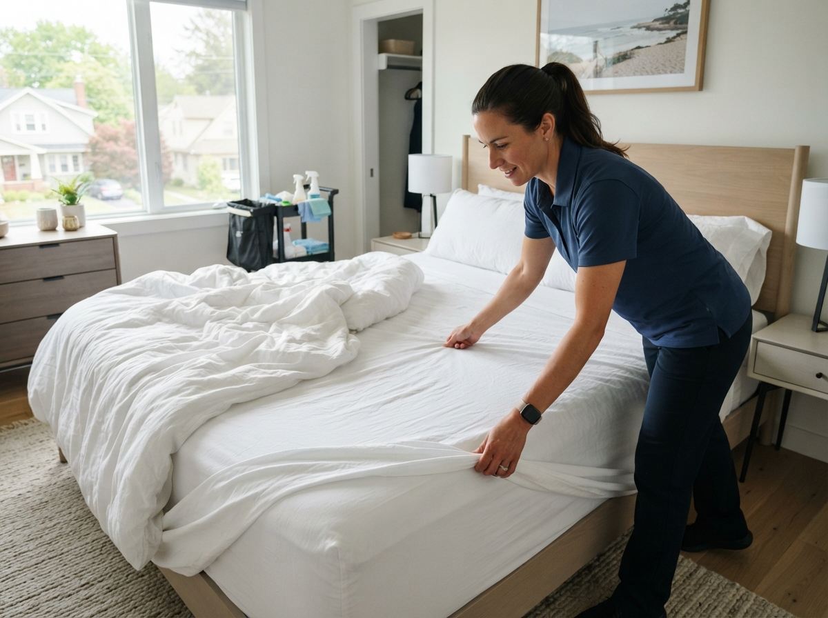woman making the bed